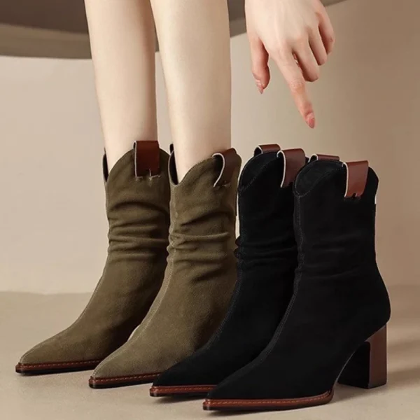 Suede Low Heel Cowboy Ankle Boots - Image 6