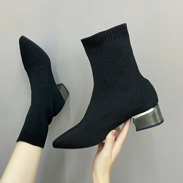 Pointed Toe Knitted Ankle Boots - Image 3