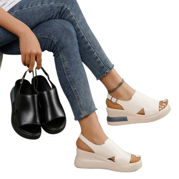 Plus Size Wedge Heel Buckle Slippers - Image 2