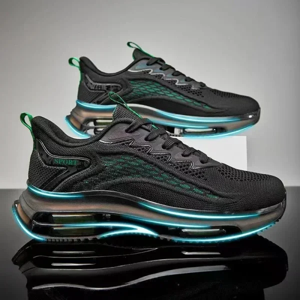 Men's Black Green Breathable Running Sneakers