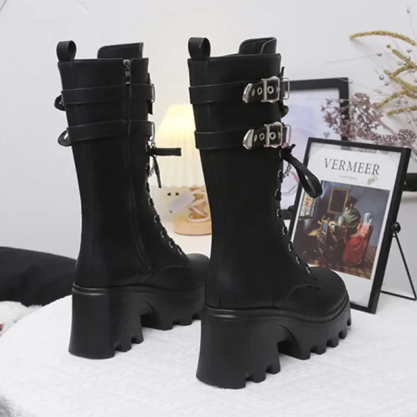 Leather Buckle Gothic Boots - Image 6