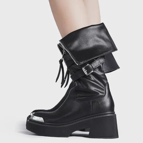 Black Leather Platform Boots Metal Toe - Image 3