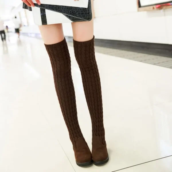 Knitted Wool Wedge Over-Knee Boots - Image 4