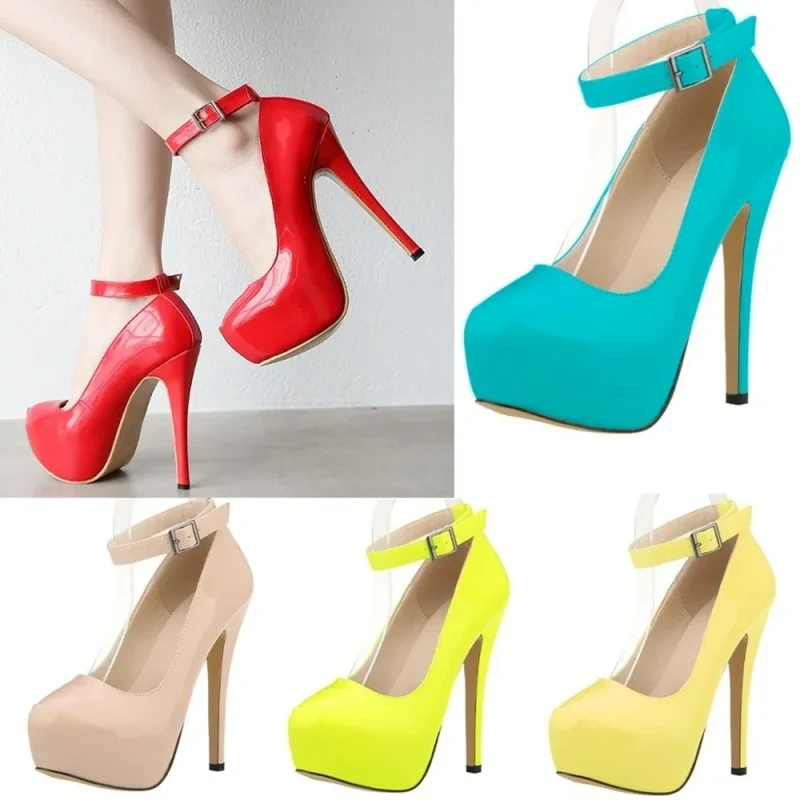14cm Patent Leather Ankle Strap Pumps