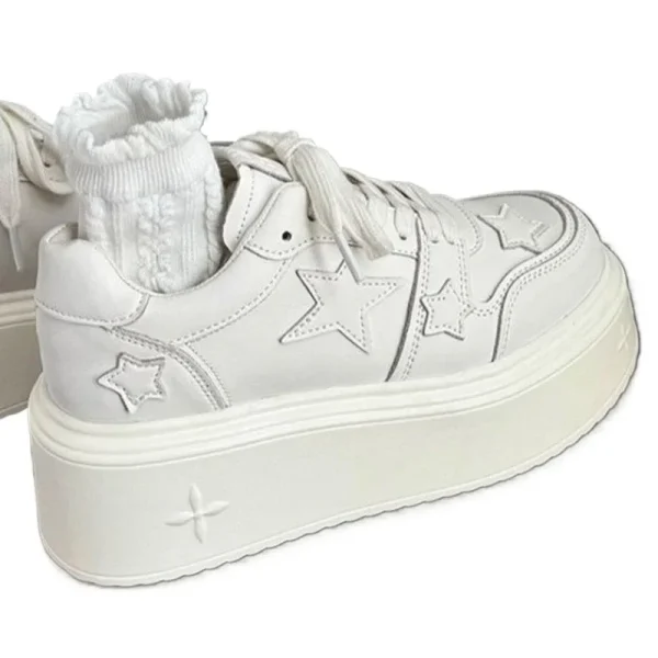 Women's Thick-Sole White Leather Sneakers - Image 3