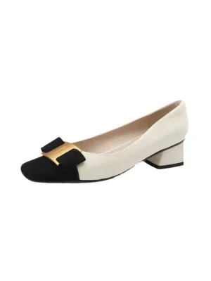 Color Block Thick Heel Pumps