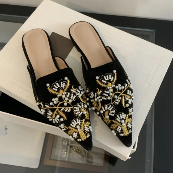 Embroidered Beaded Flat Mules - Image 6