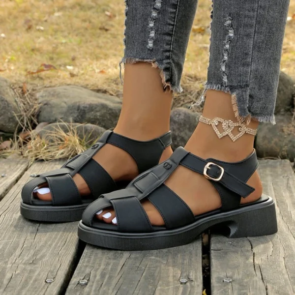 Plus Size Woven Flat Roman Sandals - Image 5