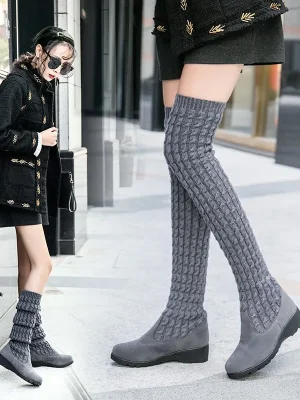 Knitted Wool Wedge Over-Knee Boots