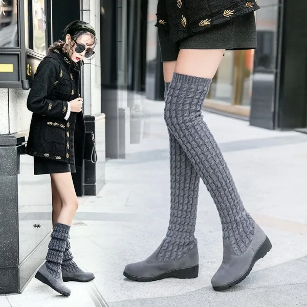 Knitted Wool Wedge Over-Knee Boots