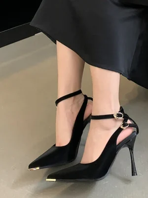 Metal Pointed Ankle Strap Heels