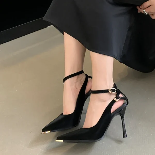 Metal Pointed Ankle Strap Heels