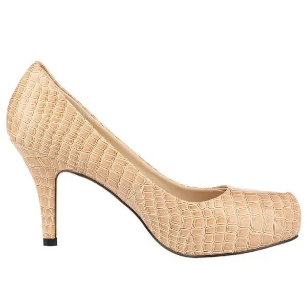 Crocodile Pattern Leather Slip-On High-Heel Pumps - Image 6