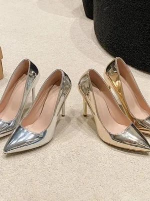 Silver Patent Pointed Stiletto Heels