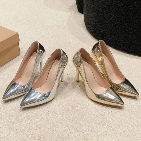 Silver Patent Pointed Stiletto Heels