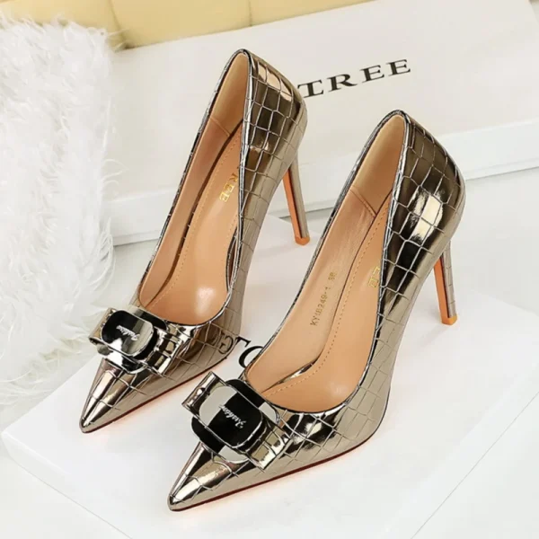 Gold Patent Bow Heels