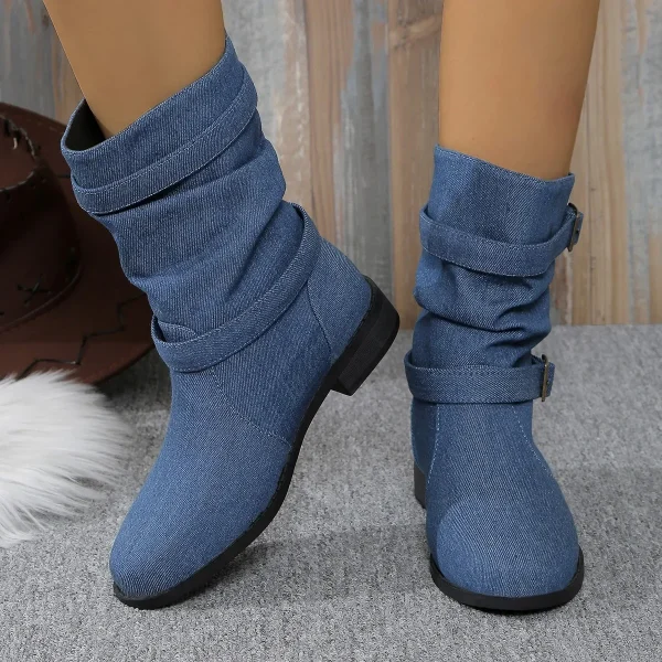 Denim Buckle Midi Ankle Boots - Image 2