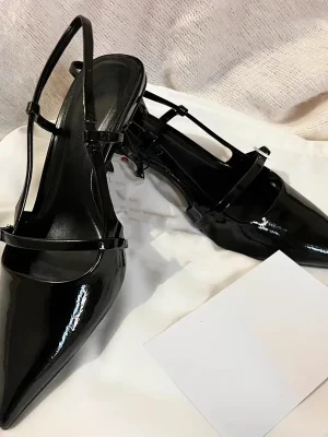 Patent Leather Slingback Low Heel Mules