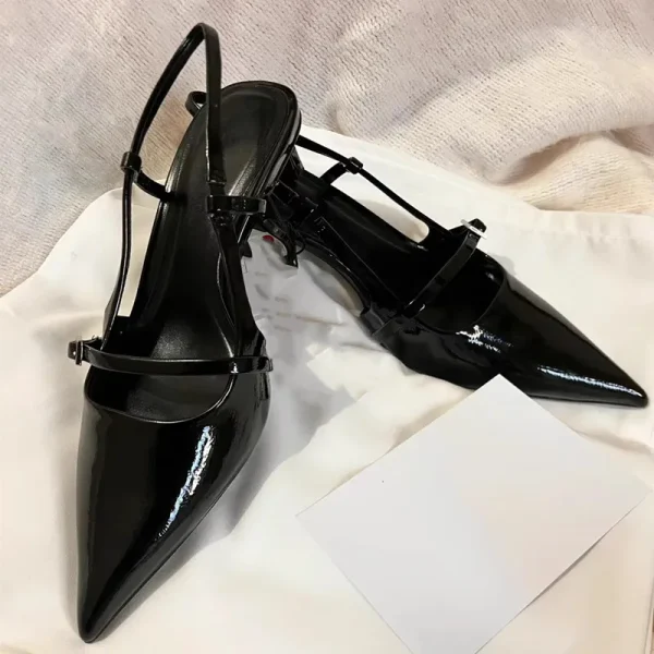 Patent Leather Slingback Low Heel Mules