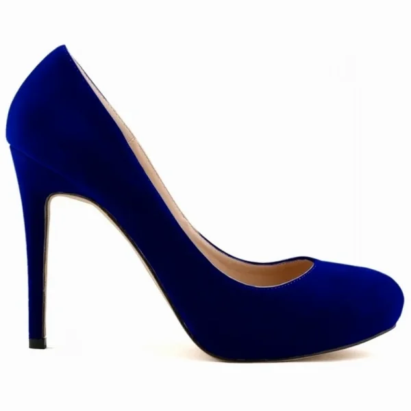 Velvet Platform High-Heel Round-Toe Pumps - Image 3