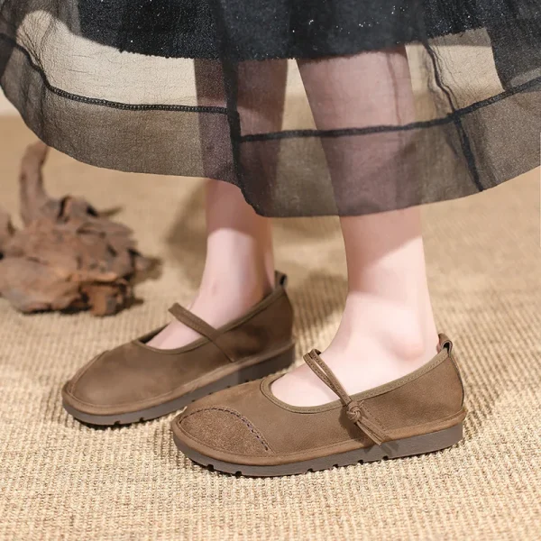 Retro Leather Stitching Mary Jane Flats - Image 3