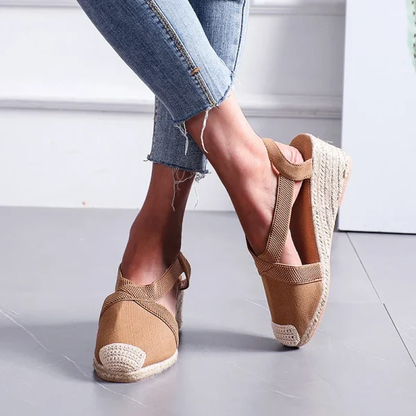 Straw Wedge Espadrille Sandals - Image 3