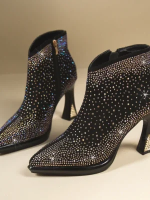 Shiny Rhinestone Square Heel Boots