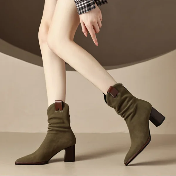 Suede Low Heel Cowboy Ankle Boots - Image 3