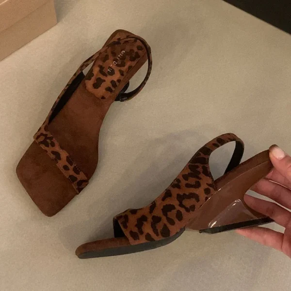 Leopard Wedge Slingback Heels