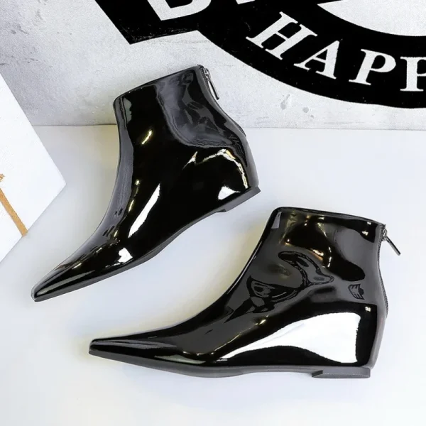 Patent Leather Pointed Ankle Boots - Image 3