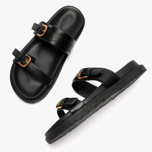 Leather Buckle Platform Slides - Image 5