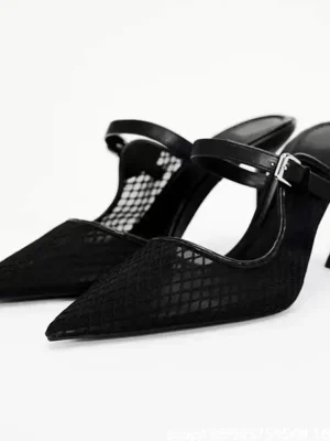 Black Mesh Slingback Heels