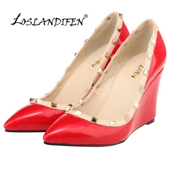 Patent Leather Rivet Wedge Heels - Image 2