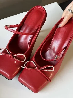 Bow Square Toe Heels