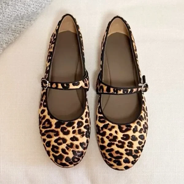 Leopard Suede Buckle Mary Jane Flats - Image 6