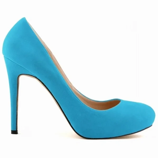 Velvet Platform High-Heel Round-Toe Pumps