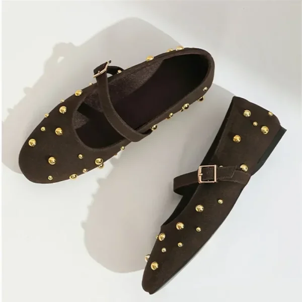 Metal Rivet Flats Faux Suede Mary Janes - Image 4