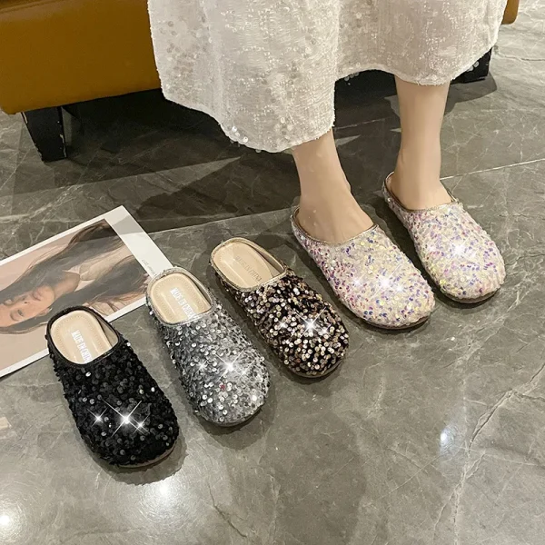 Silver Glitter Flat Slippers - Image 2