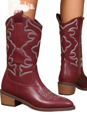 Embroidered Western Mid-Calf Boots