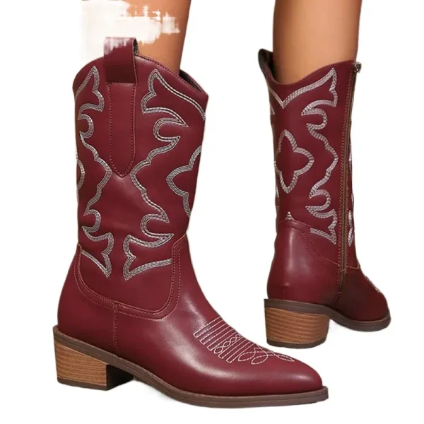 Embroidered Western Mid-Calf Boots