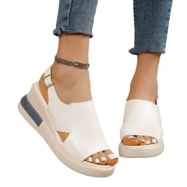 Plus Size Wedge Heel Buckle Slippers - Image 6