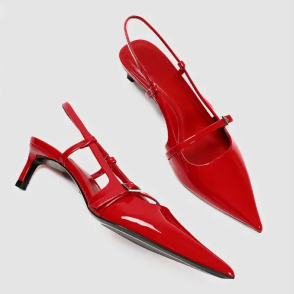 Patent Leather Slingback Low Heel Mules - Image 4