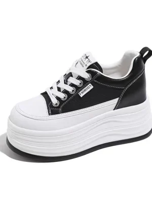 8cm Height Increase Leather Mesh Sneakers