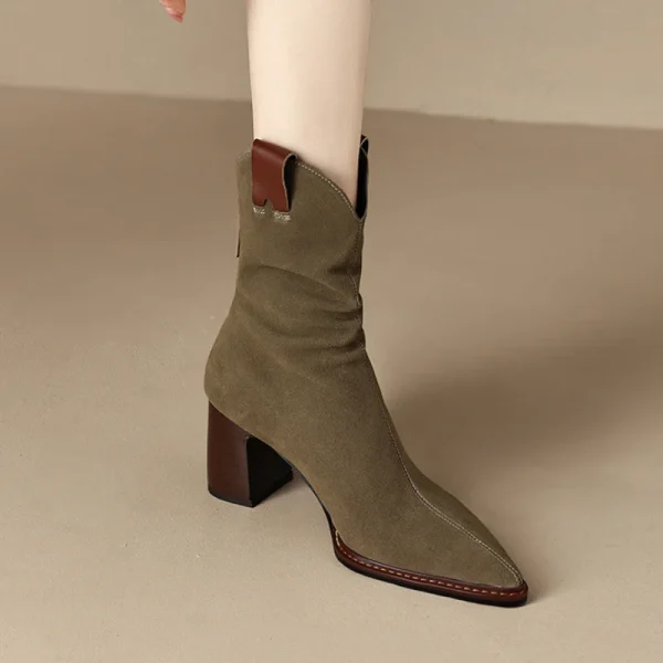 Suede Low Heel Cowboy Ankle Boots - Image 5