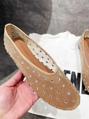 Crystal Mesh Rivet Flat Mules