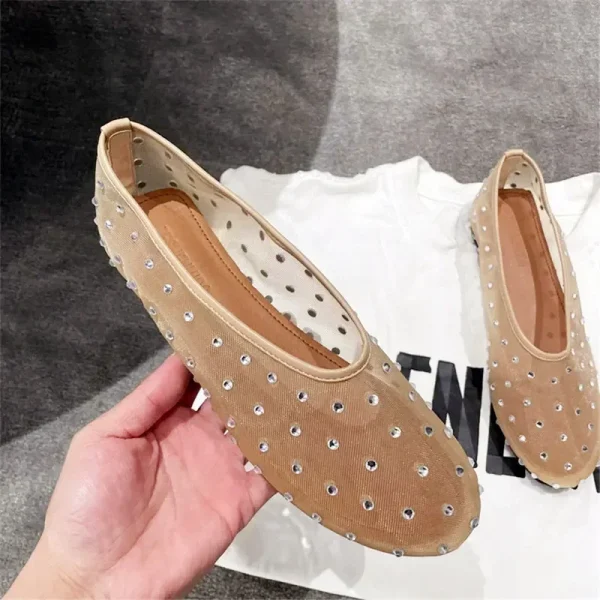 Crystal Mesh Rivet Flat Mules