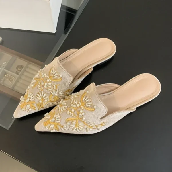 Embroidered Beaded Flat Mules - Image 2