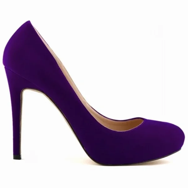 Velvet Platform High-Heel Round-Toe Pumps - Image 5