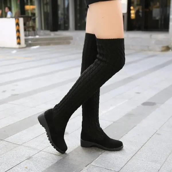 Knitted Wool Wedge Over-Knee Boots - Image 2