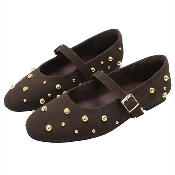 Metal Rivet Flats Faux Suede Mary Janes